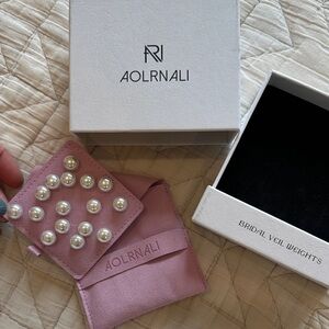 AOLRNALI Bridal Pearl Hair Pins - Dusty Rose Pouch